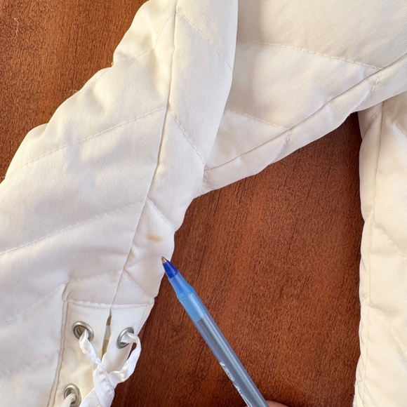 VTG BeBe Hooded Rabbit Fur Puffer Jacket w/ Corset lacing Details Womens S Ivory - Picture 13 of 16